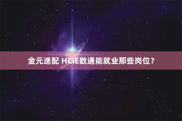 金元速配 HCIE数通能就业那些岗位？